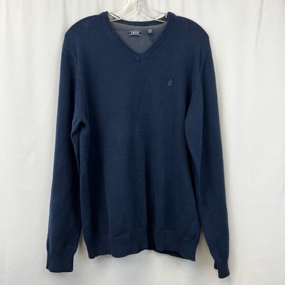 Izod Womens Pullover Sweater Blue Long Sleeve V Neck Tight Knit Boyfriend XL - Picture 1 of 11